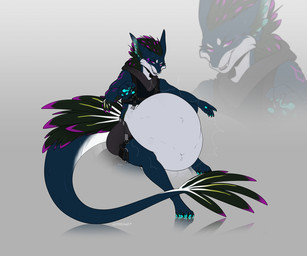 anthro belly big_belly long_ears long_tail male purple_eyes solo stripes tail tattoo vore cmitchell rexouium 6:5 absurd_res hi_res