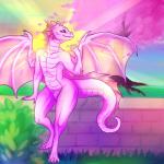 anthro membrane_(anatomy) membranous_wings smile solo sunset tail wings lotusaur european_mythology mythology thuban albino dragon mythological_creature mythological_scalie reptile scalie western_dragon 1:1 hi_res