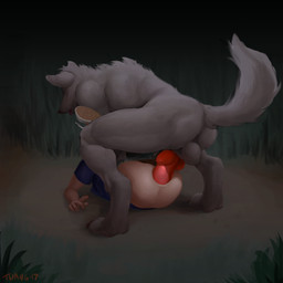 anal anal_penetration animal_genitalia animal_penis anthro anthro_penetrating anthro_penetrating_human arched_back backsack balls bent_over biped black_body black_fur bottomless butt canine_genitalia canine_penis clothed clothing digitigrade dominant duo erection faceless_character faceless_male forest from_front_position fur genitals human_on_anthro human_penetrated interspecies knot larger_anthro larger_dom larger_male looking_down lying male male/male male_penetrated male_penetrating male_penetrating_male mating_press nature nude on_back on_ground open_mouth outside penetration penis plant sex shirt size_difference smaller_human smaller_male standing thrusting topwear tree twang mythology canid canine canis human mammal mythological_canine mythological_creature werecanid werecanine werecreature werewolf wolf 1:1 2017 digital_media_(artwork) hi_res