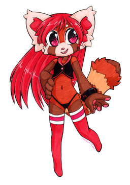 anthro biped black_clothing black_panties black_underwear bracelet cheek_tuft chibi clothed clothing crop_top eyebrows facial_tuft female fluffy fluffy_tail front_view hair inner_ear_fluff jewelry legwear long_hair looking_aside markings midriff navel open_mouth open_smile panties pawpads pink_nose pupils red_body red_clothing red_hair red_legwear red_stockings ring_(marking) ringed_tail shirt simple_background smile solo stockings striped_markings striped_tail stripes tail tail_markings teeth thigh_highs tongue topwear tuft underwear unusual_pupils white_background white_ears malachyte ailurid mammal red_panda 2017 hi_res marker_(artwork) traditional_media_(artwork)