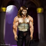 abs anthro brown_hair claws clothed clothing finger_claws hair male mane moon muscular muscular_male navel night nipples pecs solo tan_body topless fortunecat leolex felid feline lion mammal pantherine vampire 1:1 hi_res