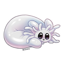 ambiguous_gender black_eyes black_nose glistening glistening_body looking_at_viewer looking_forward lying simple_background solo tail tail_wrapped_around text white_background reskaro rain_world videocult fan_character slugcat artist_name character_request hi_res