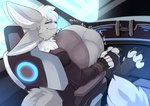 after_vore ambiguous_gender anthro black_sclera clothing cockpit fur gloves grey_body grey_fur hair handwear purple_eyes solo space spacecraft tail vehicle vore white_hair domiderg gurgles mercury_(haloren) shadekin absurd_res hi_res