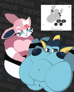 anthro bdsm big_breasts big_butt bondage bound breasts butt duo female female/female forced genitals huge_breasts huge_butt huge_hips leaning malicious nipples overweight pokemorph vaginal vulva wide_hips mentiravevo nintendo pokemon eeveelution generation_1_pokemon generation_6_pokemon pokemon_(species) sylveon vaporeon reference_image