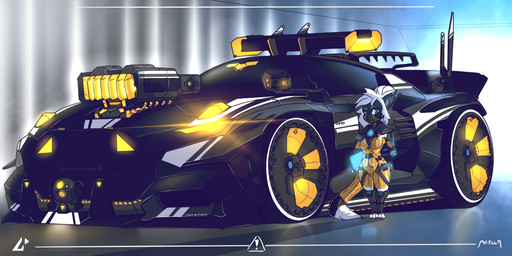 anthro black_body black_fur breasts car clothed clothing female fur glowing hair machine racing_suit shortstack solo standing vehicle white_hair akella warning_(fluff-kevlar) android domestic_cat felid feline felis mammal robot 2018 2:1 digital_media_(artwork)