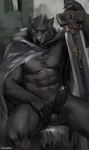 anthro balls big_balls big_penis black_body black_claws black_fur black_glans black_penis bleak_ambiance claws erection fangs foreskin frenulum fur genitals glans grey_balls grey_body grey_eyes grey_fur holding_object holding_weapon humanoid_genitalia humanoid_penis looking_at_viewer male melee_weapon muscular muscular_anthro muscular_male nipples nude penis pose pubes retracted_foreskin scar sitting solo sword teeth weapon chunie elden_ring fromsoftware blaidd_(elden_ring) canid canine canis mammal wolf 2022 adobe_photoshop_(artwork) digital_media_(artwork) digital_painting_(artwork) hi_res pinup