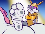 clothed clothing crossgender drag_(fashion) drag_queen feet female foot_focus humanoid_feet mtf_crossgender pawpads plantigrade soles solo toes wrinkled_feet wrinkles bronypanda looney_tunes warner_brothers bugs_bunny lagomorph leporid mammal rabbit hi_res male_(lore)