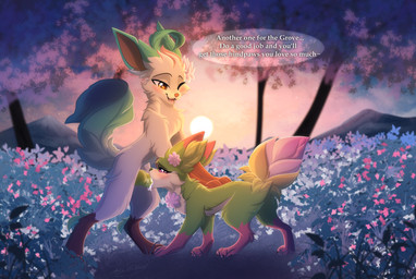 ambiguous_gender blush duo fellatio fenekku_(azuresylveon) feral intersex intersex/male male oral paws penile sex smile speech_bubble text elisawind nintendo pokemon fan_character eeveelution generation_4_pokemon leafeon pokemon_(species) hi_res