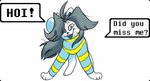 ambiguous_gender clothing dialogue empty_eyes feral grey_hair hair insane long_hair semi-anthro simple_background small_nose solo sweater text topwear white_background white_body undertale undertale_(series) temmie_(undertale) canid canine felid feline mammal tem animated digital_media_(artwork) english_text short_playtime