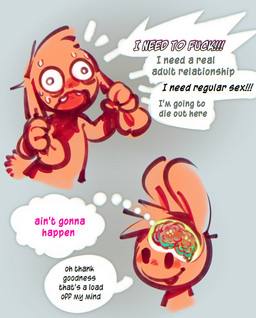 4_fingers anthro black_text blush blush_lines bodily_fluids brain cotton_tail dialogue ear_pull fingers fur grey_background grey_text male open_mouth organs pink_text profanity simple_background smile solo speech_bubble sweat sweatdrop tail text thought_bubble white_text x-ray_view panken panken_(character) lagomorph leporid mammal rabbit 2025 english_text hi_res meme