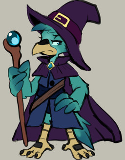 ambiguous_gender annoyed anthro beak cape claws clothing eyelashes fur green_body green_fur hat headgear headwear magic_user resting_bitch_face solo staff toe_claws witch_hat muhny astrid_(muhny) avian bird genderfluid_(lore) nonbinary_(lore)