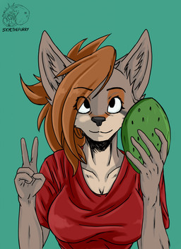 anthro black_eyes brown_hair cactus eyelashes female hair long_eyelashes nopal plant solo tear_trough allartskye canid canine canis coyote mammal hi_res