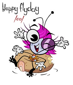 4_arms antennae_(anatomy) anthro clothing dessert doughnut female food gloves grey_body grey_skin hair handwear multi_arm multi_limb one_eye_closed orange_clothing orange_swimwear pastry pink_hair solo swimwear white_clothing white_gloves white_handwear wink ravingboy disney the_buzz_on_maggie maggie_pesky arthropod fly_(animal) insect