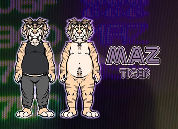 accessory anthro barefoot bottomwear clothed clothing fangs featureless_crotch feet front_view fur hair hair_accessory hairband looking_at_viewer male mouth_closed navel nipples nude overweight overweight_anthro overweight_male pants shirt slightly_chubby slightly_chubby_anthro slightly_chubby_male solo standing striped_body striped_fur stripes tank_top teeth text topwear scudmum maz_(scudmum) felid mammal pantherine tiger 2023 character_name colored colored_sketch digital_drawing_(artwork) digital_media_(artwork) english_text flat_colors model_sheet sketch