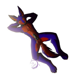 animal_genitalia animal_penis anthro balls black_penis blue_body blue_fur canine_genitalia canine_penis erection fur genitals knot looking_at_viewer male nude orange_eyes penis pose red_body red_fur sheath simple_background smile solo tail white_background shynjy alanwolf canid canine canis hare hybrid lagomorph leporid mammal wolf 1:1 hi_res pinup