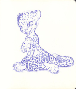 4_fingers 4_toes anthro blush feet female fingers markings nude open_mouth simple_background sitting solo spots spotted_markings toes white_background young young_anthro sogaroth felid leopard mammal pantherine 2023 blue_and_white guide_lines hi_res monochrome