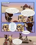 2023 4_toes 5_fingers african_wild_dog anthro barefoot base_four_layout black_nose blonde_hair blue_eyes bottomwear brown_body brown_eyes brown_fur brown_hair canid canine canis clothed clothing comic coyote day desert dialogue digital_media_(artwork) ear_piercing english_text eye_markings eyes_closed facial_markings feet female fennec_fox fingers fox fur group hair head_markings hi_res hindpaw humanoid_hands industrial_piercing jewelry kee'lo kyo_(stargazer) loincloth looking_at_another male mammal markings melee_weapon multicolored_body multicolored_fur necklace outside page_number paws piercing polearm profanity ryn_(stargazer) sand sitting six_frame_image spear speech_bubble standing stargazer tan_body tan_fur tent text toes topless topless_anthro topless_male tribal tribal_markings true_fox url vega_(stargazer) weapon