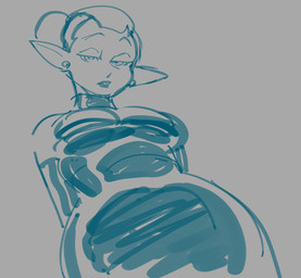 bedroom_eyes big_breasts biped breasts clothed clothed_female clothed_humanoid clothing curved_eyebrows dress ear_piercing ear_ring eyebrows female grey_background hair hair_bun half-closed_eyes hands_behind_back huge_hips humanoid_pointy_ears lips looking_at_viewer looking_down looking_down_at_viewer low-angle_view mature_female mature_humanoid monotone_background narrowed_eyes not_furry open_mouth piercing pointy_ears ring_piercing seductive short_hair simple_background solo standing thin_eyebrows tongue wide_hipped_female wide_hipped_humanoid wide_hips chickpea_(artist) disney the_owl_house odalia_blight humanoid witch_(the_owl_house) 2025 blue_and_grey digital_drawing_(artwork) digital_media_(artwork) monochrome sketch