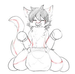 ambiguous_gender anthro big_diaper black_hair bondage_gear bondage_gloves chest_tuft clean_diaper clothed clothing diaper eyes_closed front_view fur hair handwear kneeling multicolored_body multicolored_fur multicolored_tail object_in_mouth pacifier pacifier_in_mouth simple_background solo tail tuft wearing_diaper white_background white_diaper kanookies cryo_lithius sergal full-length_portrait portrait