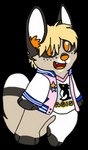 ambiguous_gender anthro blonde_hair bottomless chibi clothed clothing featureless_crotch feet fingerless_(marking) freckles fur grey_body grey_fur hair handpaw hindpaw inner_ear_fluff jacket letterman_jacket looking_at_viewer open_mouth open_smile orange_eyes orange_inner_ear_fluff orange_nose orange_tongue paws print_clothing print_shirt print_t-shirt print_topwear shirt simple_background smile solo t-shirt tail toeless_(marking) tongue topwear transparent_background tuft white_body white_fur white_inner_ear sebdoggo free! hazuki_nagisa mammal 2013 adobe_photoshop_(artwork) alpha_channel digital_drawing_(artwork) digital_media_(artwork) flat_colors full-length_portrait low_res portrait