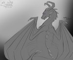 dialogue fangs female feral horn rear_view reward shy solo spikes spread_wings teeth text wings sunny_way european_mythology mythology patreon dragon mythological_creature mythological_scalie scalie western_dragon digital_drawing_(artwork) digital_media_(artwork) url