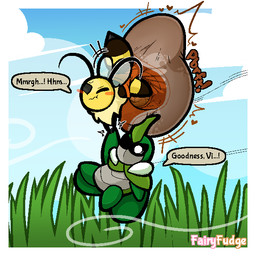 antennae_(anatomy) anthro blush carrying_another clothed clothing dialogue diaper duo excessive_feces feces female female_pooping flying grass hand_holding heart_symbol hyper hyper_feces hyper_soiling male male/female neck_tuft one_eye_closed one_eye_obstructed outside plant pooping scared sky soiled_diaper soiling soiling_diaper sound_effects speech_bubble tuft unclean_diaper used_diaper vowelless vowelless_sound_effect wearing_diaper wind wings fairyfudge bug_fables moonsprout_games kabbu_(bug_fables) vi_(bug_fables) arthropod bee beetle hymenopteran insect 1:1 digital_media_(artwork) hi_res signature