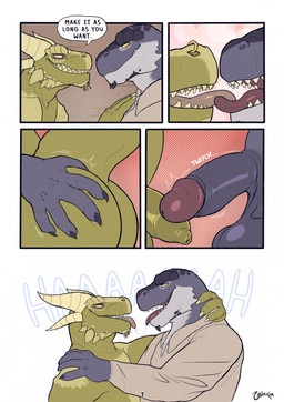 5_fingers butt butt_grab clothed clothed/nude clothing dialogue duo erection eye_contact facial_piercing fingers five_frame_image flaccid foreskin french_kissing genitals glans green_body green_penis green_scales grey_body grey_penis grey_scales hand_on_butt hand_on_chest hand_on_neck hand_on_shoulder horn hug humanoid_genitalia humanoid_penis kissing licking_tongue looking_at_another male male/male nose_piercing nose_ring nude page_number penile penis penises_touching piercing retracted_foreskin ring_piercing scales shirt smile speech_bubble text tongue tongue_out toothy_grin topwear unretracted_foreskin galaxia22 dungeons_and_dragons hasbro wizards_of_the_coast soursop_(galaxia22) dragonborn_(dnd) scalie comic english_text hi_res multiple_scenes signature
