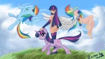 blue_body blue_feathers blue_fur feathered_wings feathers female feral fur group hair horn long_hair multicolored_hair multicolored_tail nude pink_eyes purple_hair rainbow_hair rainbow_tail short_hair square_crossover tail two_tone_hair wings fiarel friendship_is_magic hasbro my_little_pony mythology rainbow_dash_(mlp) twilight_sparkle_(mlp) equid equine human mammal mythological_creature mythological_equine pegasus unicorn 16:9 hi_res widescreen