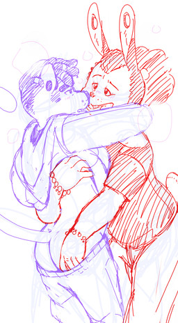 anthro blush bottomwear bracelet breath butt butt_grab clothing duo ear_piercing eyebrows facial_piercing flesh_tunnel fur gauged_ear hair hair_bun hand_on_butt hoodie hug jewelry leaning_on_another long_ears looking_at_another male panting panting_in_face pants piercing shirt simple_background tail topwear undressing undressing_another whisker_spots p_rindustries gale_(p_rindustries) wynn_(p_rindustries) felid lagomorph leporid mammal pantherine rabbit 2020 guide_lines hi_res sketch