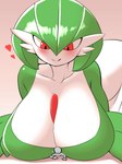 big_breasts blush breasts cleavage clothed clothing extreme_size_difference female heart_symbol huge_breasts larger_female macro micro not_furry red_eyes size_difference smaller_human nobunagapero nintendo pokemon gardevoir generation_3_pokemon human humanoid mammal pokemon_(species) absurd_res hi_res