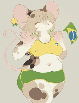 anthro belly blonde_hair brazil calico_pattern ear_piercing ear_ring erect_nipples female genitals hair latina navel nipples overweight overweight_female piercing plump_labia rat_tail relm02 ring_piercing smile solo tail thick_thighs vulva wide_hips mammal murid murine rat rodent hi_res