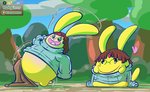 belly eyewear female glasses round_ears shrinking size_transformation solo species_transformation transformation dustyerror mythology carbuncle_(puyo_puyo) hare lagomorph leporid mammal mythological_carbuncle mythological_creature rabbit hi_res