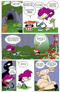 anthro belly breasts female group hair inside larger_female nude nude_female orange_hair overweight purple_hair size_difference speech_bubble swamp text trio agouti-rex charly_(mpff) american_opossum amphibian axolotl mammal marine marsupial mole_salamander salamander 2014 comic english_text hi_res