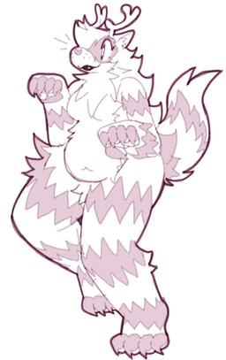4_toes 5_fingers anthro belly feet female fingers horn on_one_leg raised_leg slightly_chubby solo standing striped_body stripes tail toes zig_zag_pattern bigsteppies noodle_(aimkid) deer mammal new_world_deer reindeer hi_res