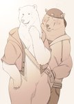 anthro blush clothing duo hat headgear headwear hoodie kemono male scar topwear shun1124 shirokuma_cafe grizzly_(shirokuma_cafe) shirokuma bear brown_bear grizzly_bear mammal polar_bear ursine 2012 unavailable_at_source