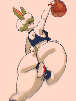 ball basketball_(ball) big_butt butt clothed clothing femboy huge_butt male partially_clothed simple_background solo thick_thighs wide_hips eldiipiid harry_gray_(eldiipiid) 2026 hi_res