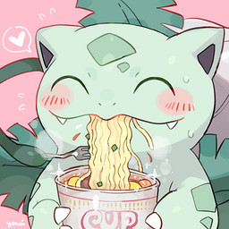 ambiguous_gender blush bodily_fluids claws close-up container cup cutlery eating eyes_closed fangs feral food fork green_body green_skin heart_symbol kitchen_utensils noodles nude pink_background plant ramen sharp_teeth simple_background smile solo sweat teeth text toe_claws tools yasaikakiage nintendo pokemon elemental_creature flora_fauna generation_1_pokemon ivysaur pokemon_(species) scalie 1:1 2020 english_text half-length_portrait portrait