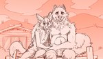 anthro closed_smile cloud duo featureless_crotch front_view glistening glistening_eyes looking_at_viewer male mouth_closed nude outside sitting smile yookie canid canine mammal