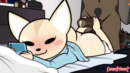 3_toes anthro anthro_on_anthro balls bed big_butt black_balls black_eyes blue_clothing blue_sweater blue_topwear blush bodily_fluids brown_glans butt cellphone clothed clothing cum cum_on_back cum_on_butt cum_on_feet cum_on_penis distracted distracted_sex dominant dominant_female dot_eyes duo electronics erection faceless_anthro faceless_character faceless_male feet female female_anthro female_focus foot_fetish foot_grinding foot_play footjob foreskin fur furniture genital_fluids genitals glans grey_body grey_fur holding_object holding_phone humanoid_genitalia humanoid_penis inside interspecies lying male male/female male_anthro no_pupils on_bed on_front panties panties_down partially_clothed pawpads paws penile penis phone pink_pawpads reverse_footjob sex sex_after_cumming shortstack shortstack_female simple_eyes soles solo_focus sweater tail tail_motion tailwag thick_thighs three-quarter_view toes topwear two-footed_footjob underwear underwear_down white_clothing white_inner_ear white_panties white_underwear canaryprimary mimihung_(va) mindlessswitch_(va) aggretsuko sanrio yume_nikki fenneko haida_(aggretsuko) canid canine fennec_fox fox hyena mammal spotted_hyena true_fox 16:9 2026 2d_animation animated digital_media_(artwork) hi_res long_playtime sound video voice_acted widescreen