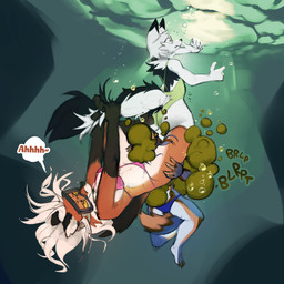 5_fingers anthro anthro_on_anthro barefoot big_butt bikini black_body black_ear_tips black_ears black_fur black_tail blue_bikini blue_body blue_clothing blue_eyes blue_fur blue_hair blue_swimwear breasts brown_body brown_eyes brown_fur brown_hair bubble butt clothed clothed_anthro clothed_female clothing color_coded_text dipstick_ears diving_mask ear_markings face_in_crotch fart fart_cloud fart_fetish farting_on_another farting_on_face farting_underwater feet female female/female female_anthro female_farting fingers fluffy fluffy_tail fur furgonomics green_clothing green_fart_cloud green_one-piece_swimsuit green_swimwear green_text group hair half-closed_eyes hand_on_leg hand_on_thigh humanoid_hands leg_grab light light_beam long_hair mask medium_breasts midriff moan multicolored_body multicolored_ears multicolored_fur multicolored_hair narrowed_eyes navel notched_ear one-piece_swimsuit onomatopoeia orange_body orange_fur orange_text pink_bikini pink_clothing pink_swimwear relieved snout sound_effects speech_bubble sunbeam sunlight surprised swimming swimwear tail tail_grab tan_body tan_fur text thigh_grab trio two-piece_swimsuit two_tone_body two_tone_ears two_tone_fur two_tone_hair two_tone_tail underwater water white_body white_ears white_fur white_hair white_inner_ear white_tail wide_eyed yellow_sclera lichee pepper_(lichee) canid canine fox hybrid mammal mephitid red_fox skunk true_fox 1:1 2023 english_text hi_res