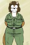 anthro army big_breasts breasts cadet clothed clothing combat_stress constricted_pupils female forced_smile happy looking_at_viewer military pupils simple_background small_pupils soldier solo text text_on_clothing text_on_topwear thousand_yard_stare topwear traumatized uniform warrior wide_eyed komododad peggy_patterson canid canine fox mammal 2018 2:3 colored english_text hi_res