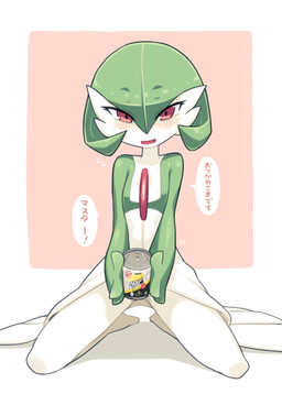 blush can container dialogue female green_body green_hair green_skin hair holding_can holding_container holding_object pink_eyes simple_background solo text white_body white_skin ino nintendo pokemon gardevoir generation_3_pokemon humanoid pokemon_(species) hi_res japanese_text translation_request