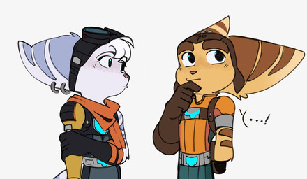 anthro clothed clothed_anthro clothed_female clothed_male clothing cybernetic_arm cybernetic_limb duo eyewear eyewear_on_head female fur gloves goggles goggles_on_head hair handwear male male/female pink_nose tail white_body white_fur white_hair yellow_body yellow_fur time_fluffy500 ratchet_and_clank sony_corporation sony_interactive_entertainment ratchet_(ratchet_and_clank) rivet_(ratchet_and_clank) lombax mammal