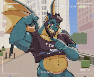 anthro clothed clothing male slightly_chubby solo wings hatsuri4 mythology dhar_mann_dragon_(dragon_city) dragon mythological_creature mythological_scalie scalie hi_res