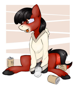 alcohol beverage bottomless clothed clothing drunk erection feral genitals hooves male penis simple_background solo substance_intoxication tongue tongue_out marsminer hasbro my_little_pony fan_character florid equid equine horse mammal pony 2016 hi_res