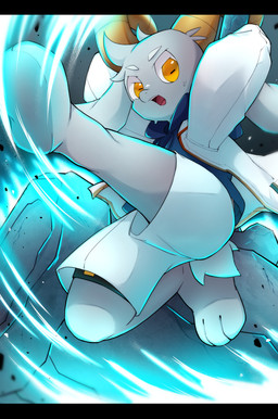 3_toes anthro attack black_bars blue_clothing blue_hoodie blue_topwear bottomwear clothed clothing curved_horn feet fingers fur grey_body grey_fur hair hammer hand_behind_back hoodie horn jacket large_weapon long_ears looking_at_viewer looking_down male open_mouth raised_arm shirt solo tail toes tools topwear white_bottomwear white_clothing white_jacket white_topwear yellow_eyes yuu777hh bolgogi bovid caprine goat mammal absurd_res digital_media_(artwork) hi_res letterbox