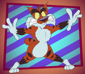 3_toes 4_fingers anthro bared_teeth digitigrade eyebrows feet fingers fur looking_at_viewer male markings orange_body orange_fur pose reaching_towards_viewer solo standing striped_body striped_markings striped_tail stripes tail tail_markings teeth thick_eyebrows toes whiskers white_body white_fur yellow_eyes gavanzude adventures_from_the_book_of_virtues pbs socrates_the_bobcat bobcat felid feline lynx mammal alternate_version_at_paywall alternate_version_at_source hi_res