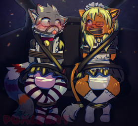 anthro ball_gag car_seat clothing diaper duo fluffy fur gag gagged maid_uniform tail uniform wearing puxlekat hi_res