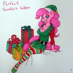 anthro blue_eyes christmas_clothing clothed clothing female hair holidays pink_body pink_hair simple_background solo furrytan christmas friendship_is_magic hasbro my_little_pony pinkie_pie_(mlp) equid equine horse mammal pony hi_res marker_(artwork) traditional_media_(artwork)