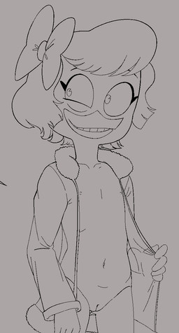anthro bottomless clothed clothing female female_anthro flashing flat_chested genitals jacket jacket_only nipples nude solo topwear topwear_only vulva young young_anthro young_female drockdraw disney ducktales ducktales_(2017) webby_vanderquack anatid anseriform avian bird duck 2022 aliasing digital_media_(artwork) hi_res monochrome